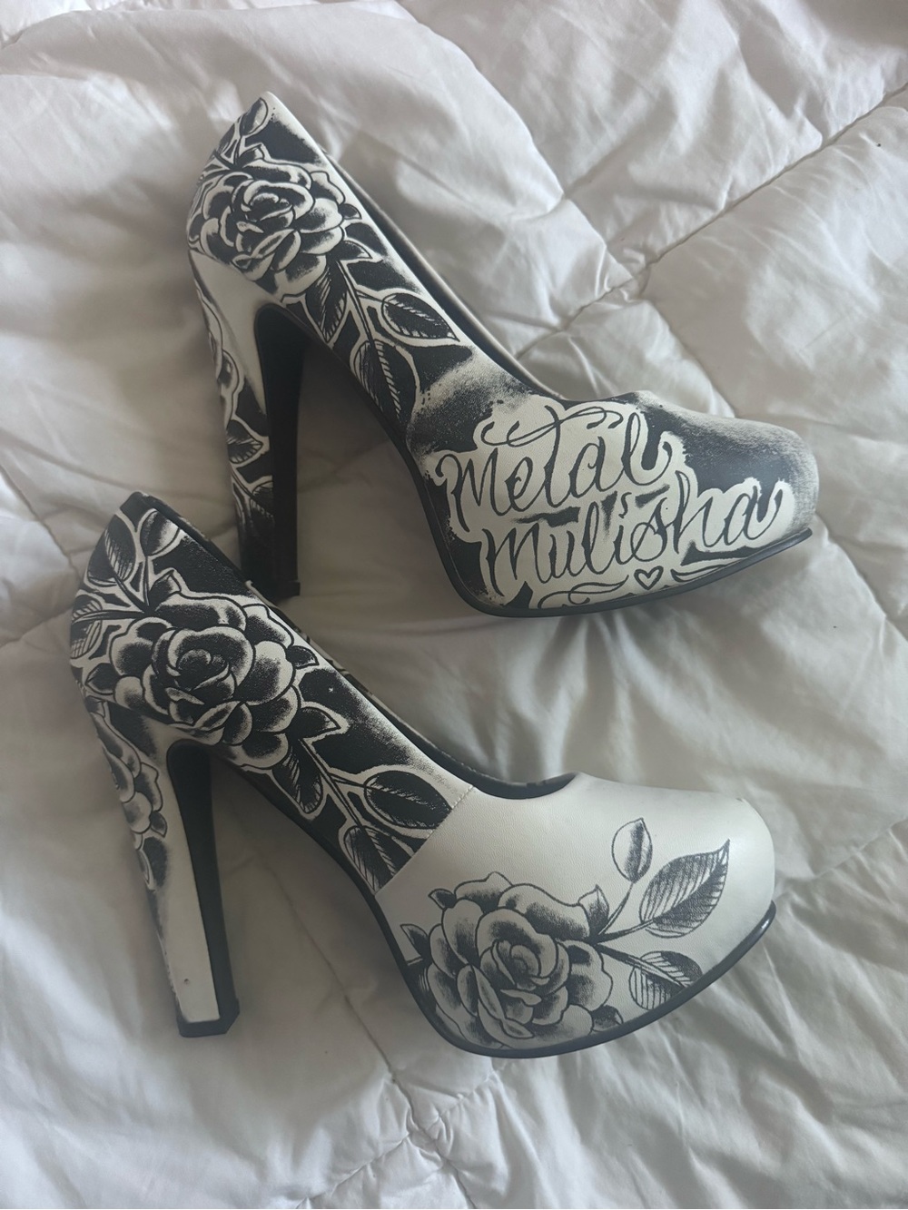 Metal Mulisha Black and White Platform Heels